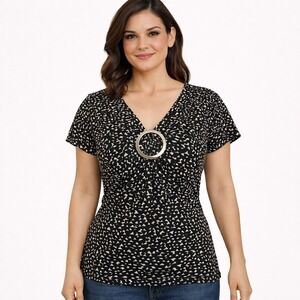 Vtg EVAN PICONE Size Large Double Layer Mesh V-neck Flutter Sleeve Career Blouse